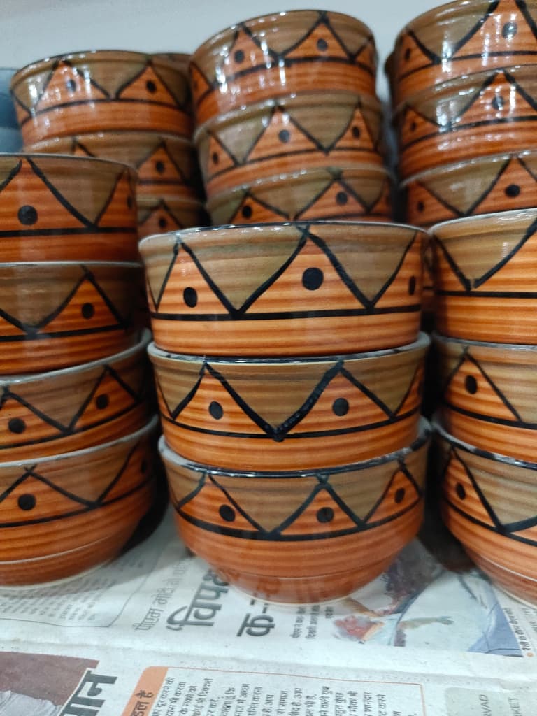 Wooden Bowl with Painted Design | Handcrafted | Brown | Decorative