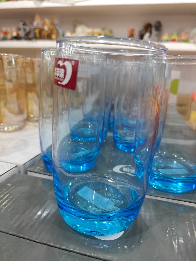 Blue Glass Drinking Glass | Tall | Thin | Clear