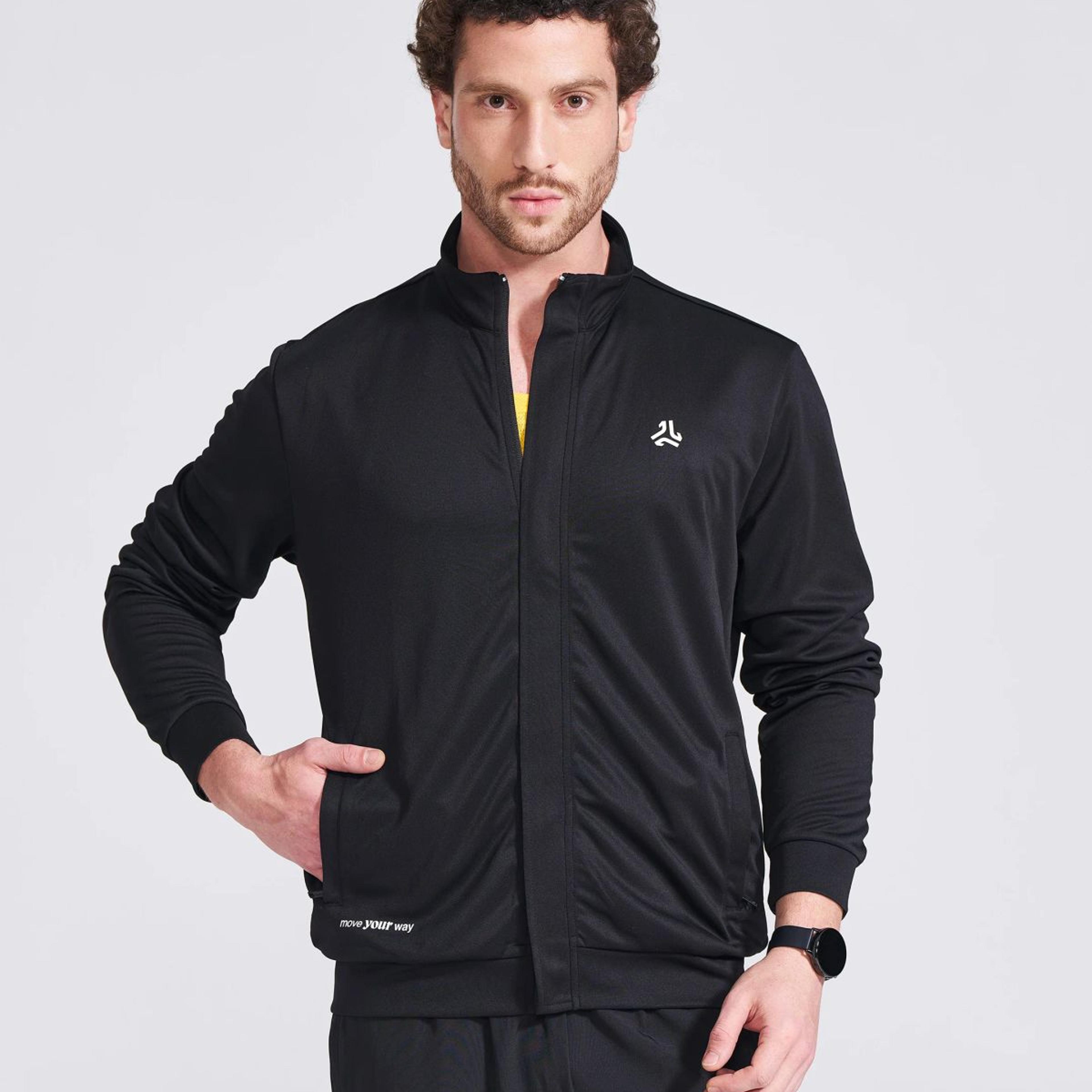 Men's Black Solid Stand Collar Jacket