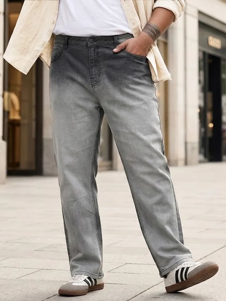 Plus Men's Dark Grey Straight Fit Heavy Washed Faded Denim Jeans Stretchable — 36 / Dark Grey