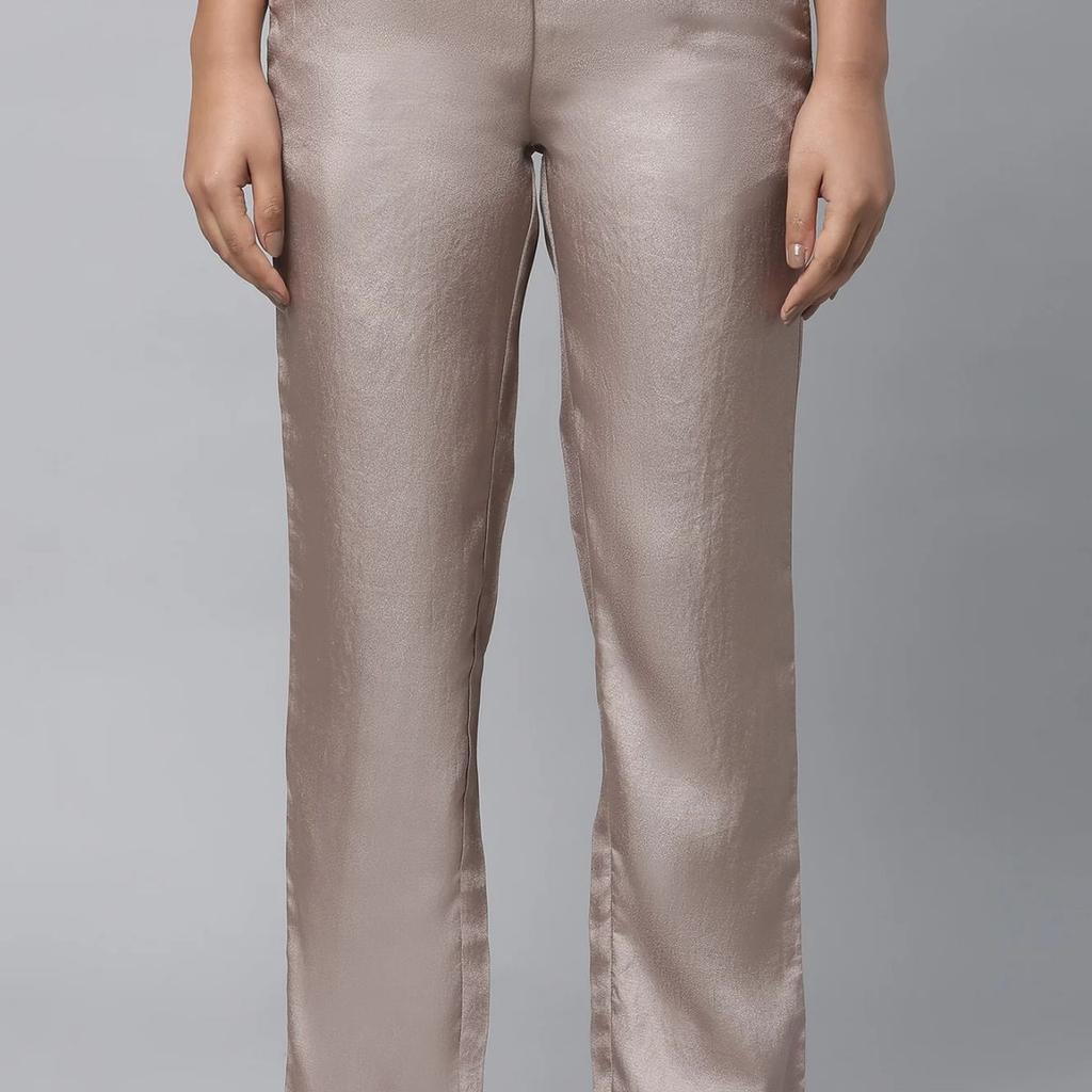 Gold Solid Straight Fit Woven Pants With Elasticated Waist