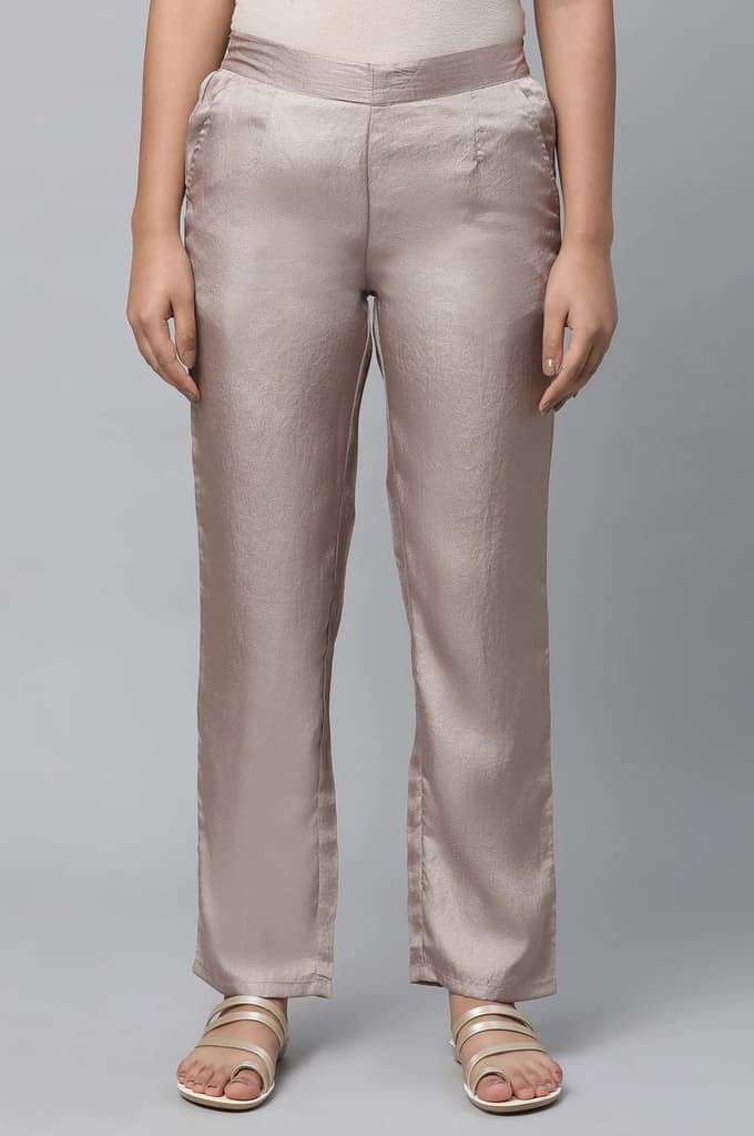 Gold Solid Straight Fit Woven Pants With Elasticated Waist