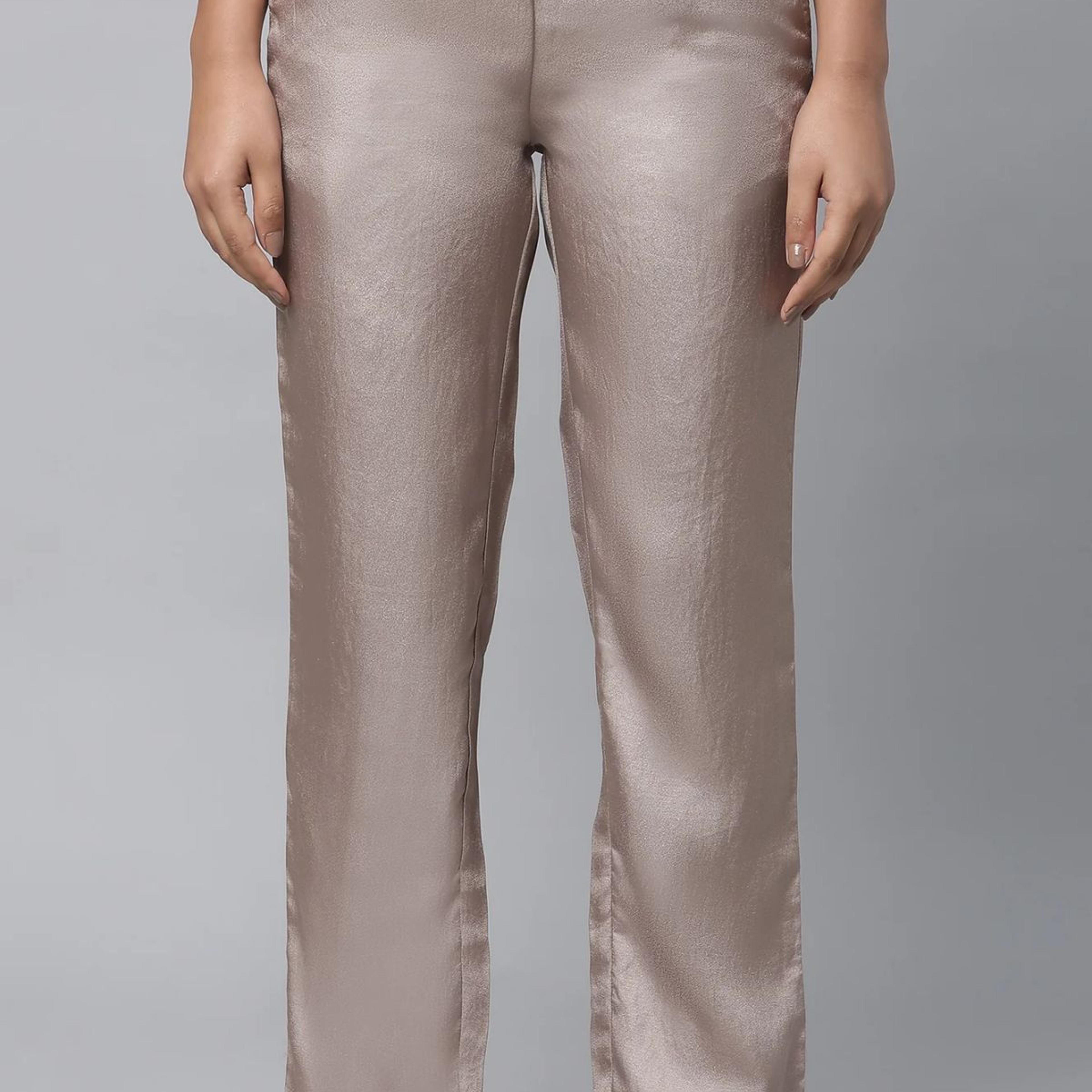 Gold Solid Straight Fit Woven Pants With Elasticated Waist
