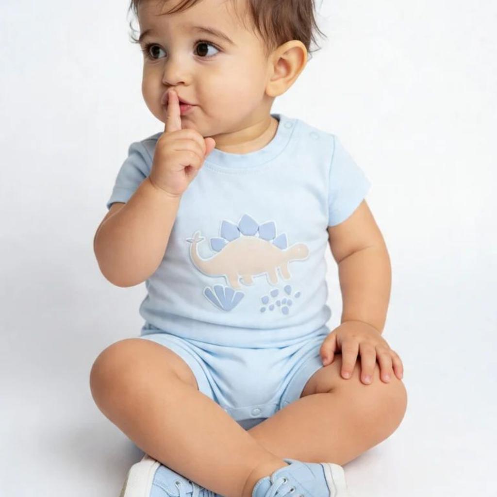 HOP Baby Boys Blue Printed Cotton Rompers (Pack of 3)