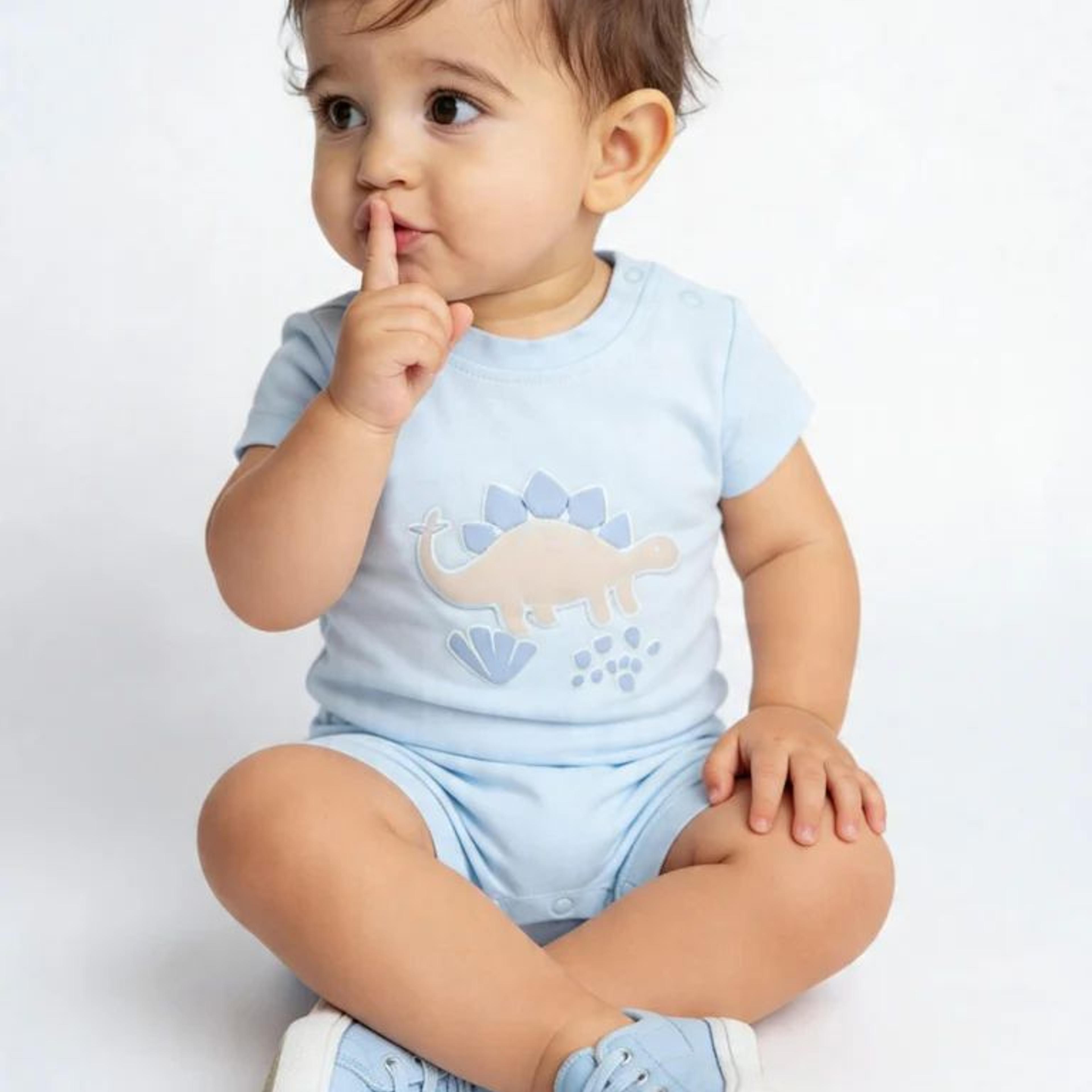 HOP Baby Boys Blue Printed Cotton Rompers (Pack of 3)