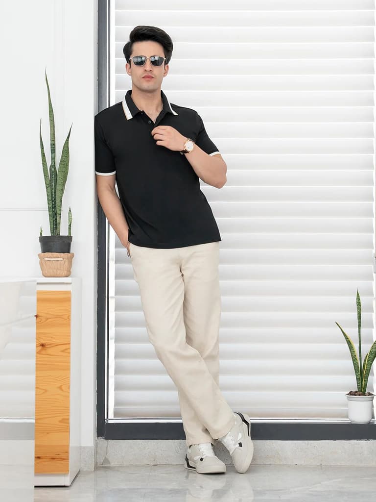 T Shirts for Men in Black | Polyester Blend Polo T Shirt — photo 4