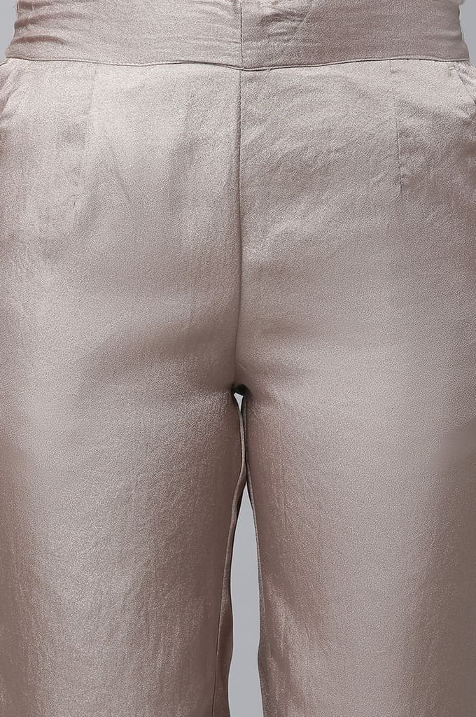 Gold Solid Straight Fit Woven Pants With Elasticated Waist — photo 6