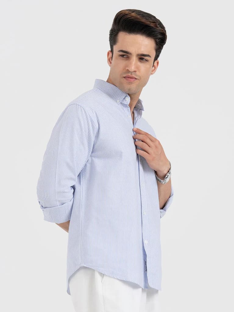 Shirts for Men in Blue | Striped Oxford Full Sleeve Casual Shirt — photo 6