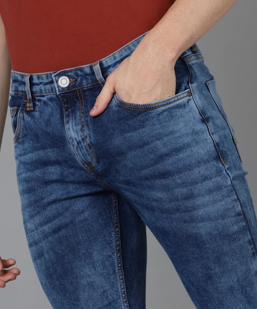 Men's Blue Slim Fit Washed Jeans Stretchable — photo 5