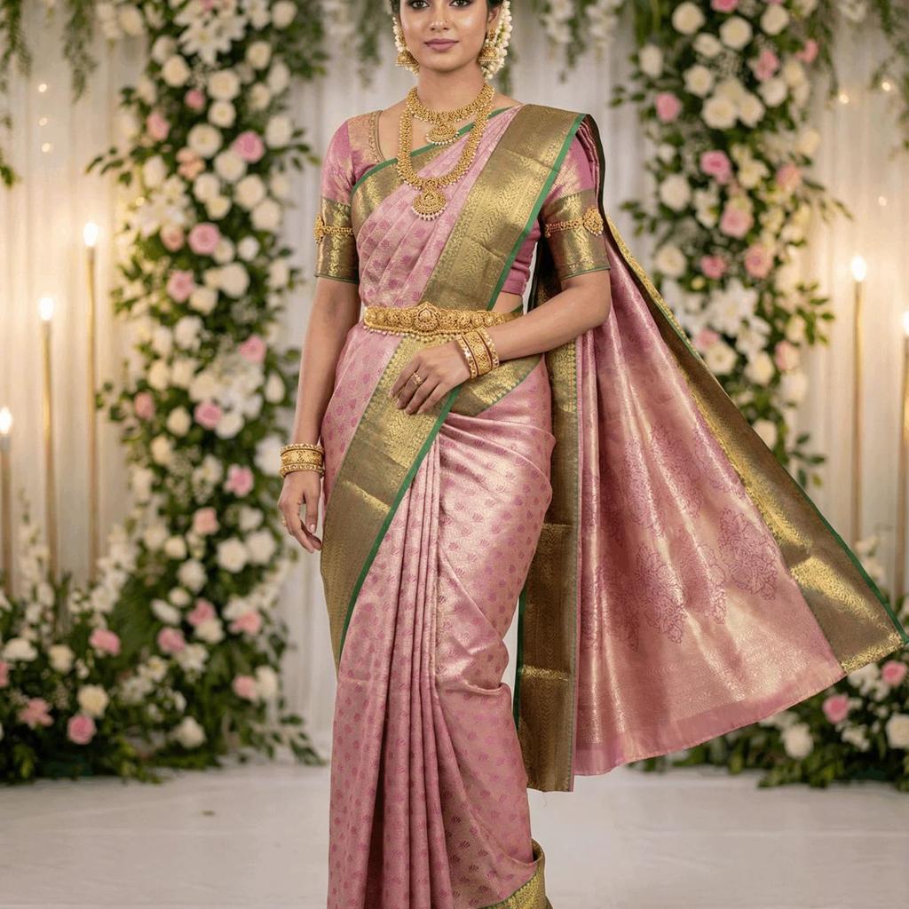 MIMOSA Women's Woven Design Kanjivaram Style Art Silk Saree with Blouse Piece - Magenta (SA00002866MJFREE)
