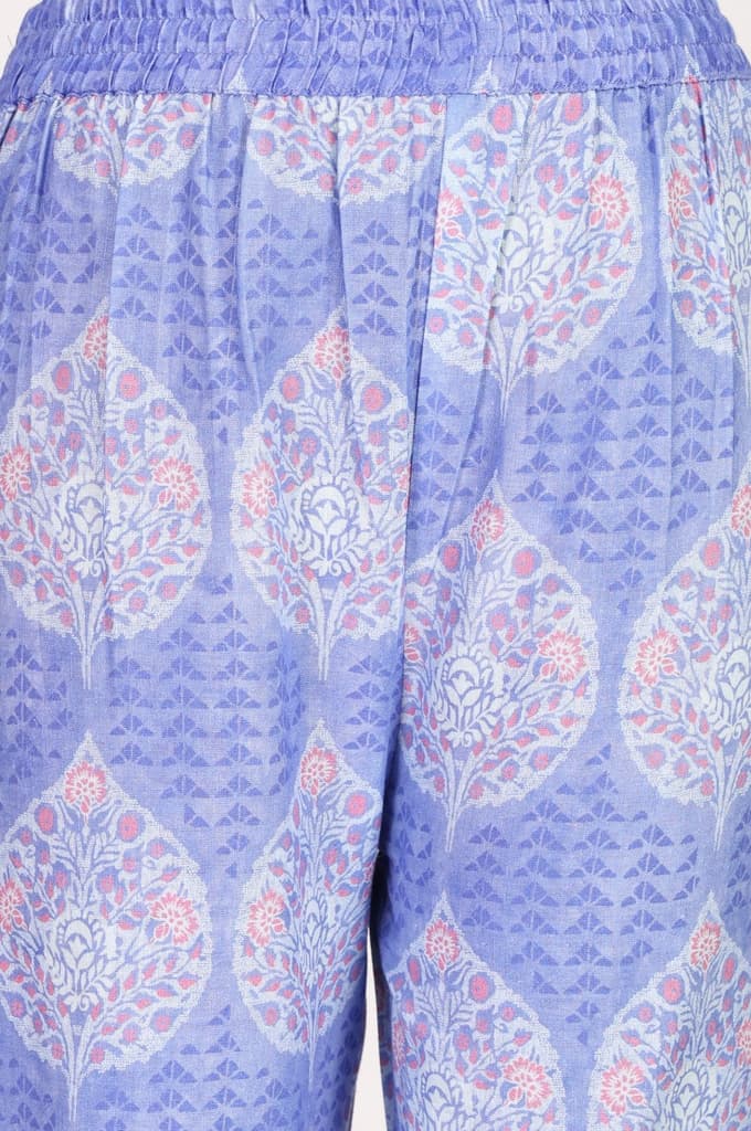 lavender Floral Printed Pure Cotton Straight Fit Pants — photo 3
