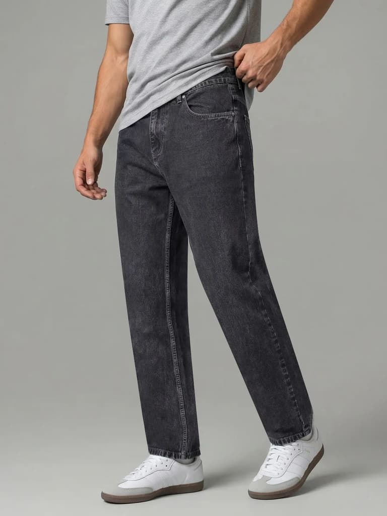 Men's Grey Relaxed Fit Washed Denim Jeans Non-Stretchable — photo 3