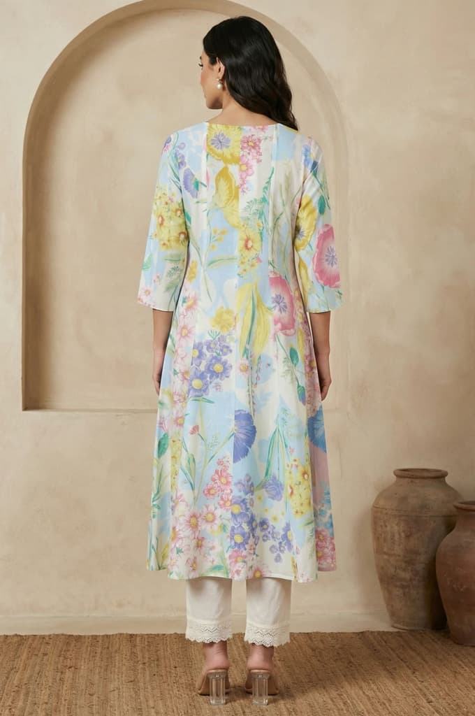 Multicolor Floral Printed Pure Cotton A-line Kurta — photo 5