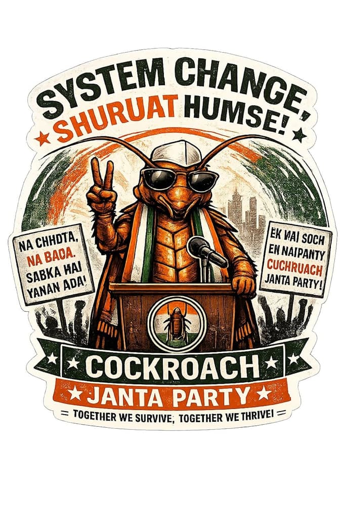 Cockroach Janta Party Premium Satire Mixed Theme Sticker | Funny Political Parody Shelf Adhesive Paper Sticker | Non Waterproof Sticker for Laptop, Car, Bike, Bottle, Notebook, Helmet & Gift (20) — photo 10