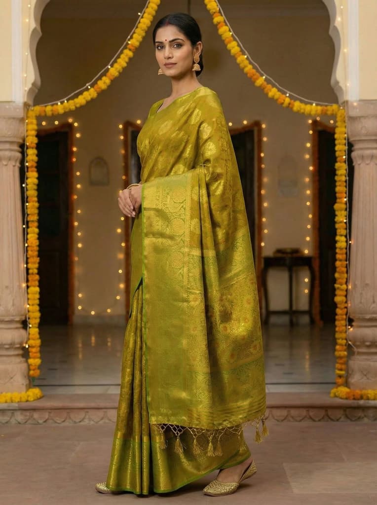 MIMOSA Women's Woven Design Kanjivaram Style Art Silk Saree with Blouse Piece - Olive ( SA00003142OLFREE ) — photo 2