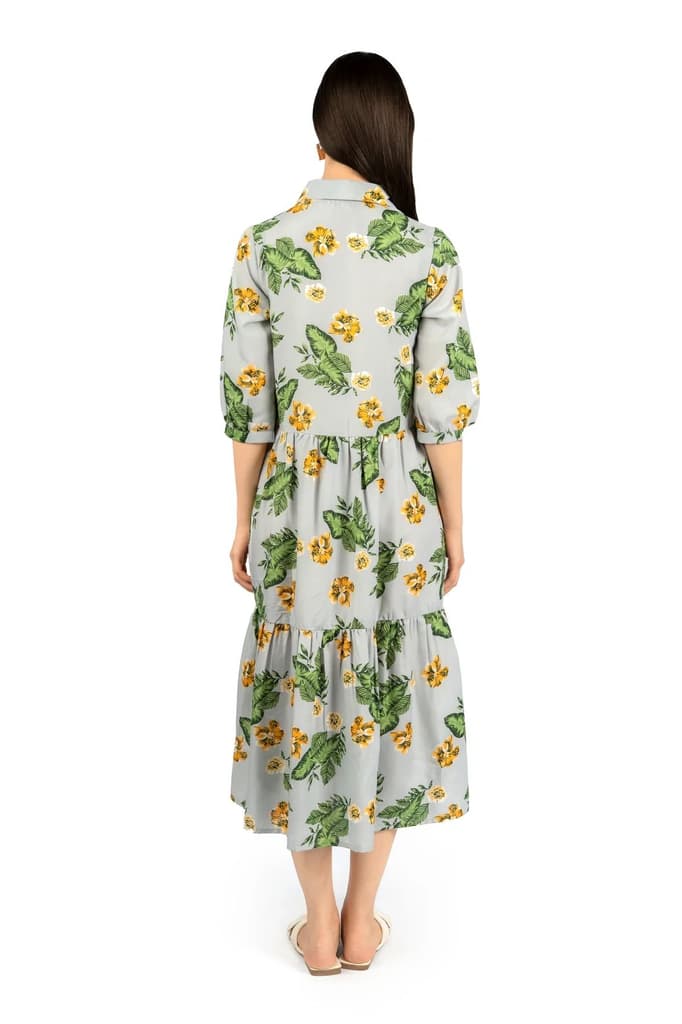 Grey & Green Floral Loose Midi Dress — photo 3