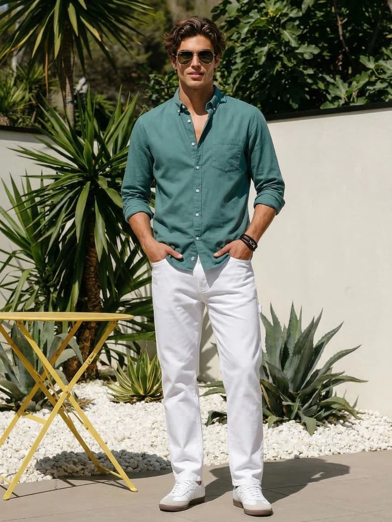Men's Teal Green Cotton Full Sleeve Regular Fit Solid Oxford Shirt With Button-Down Collar — photo 4