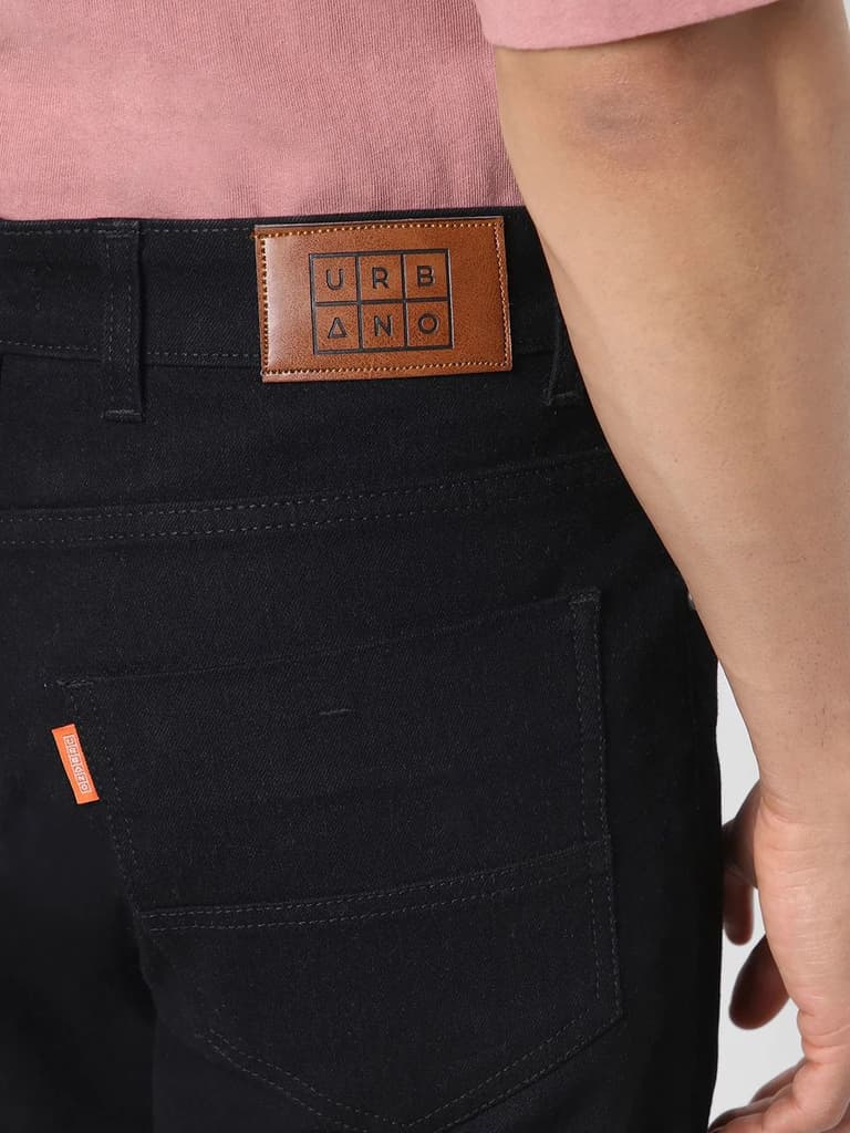 Men's Black Straight Fit Washed Jeans Stretchable — photo 6