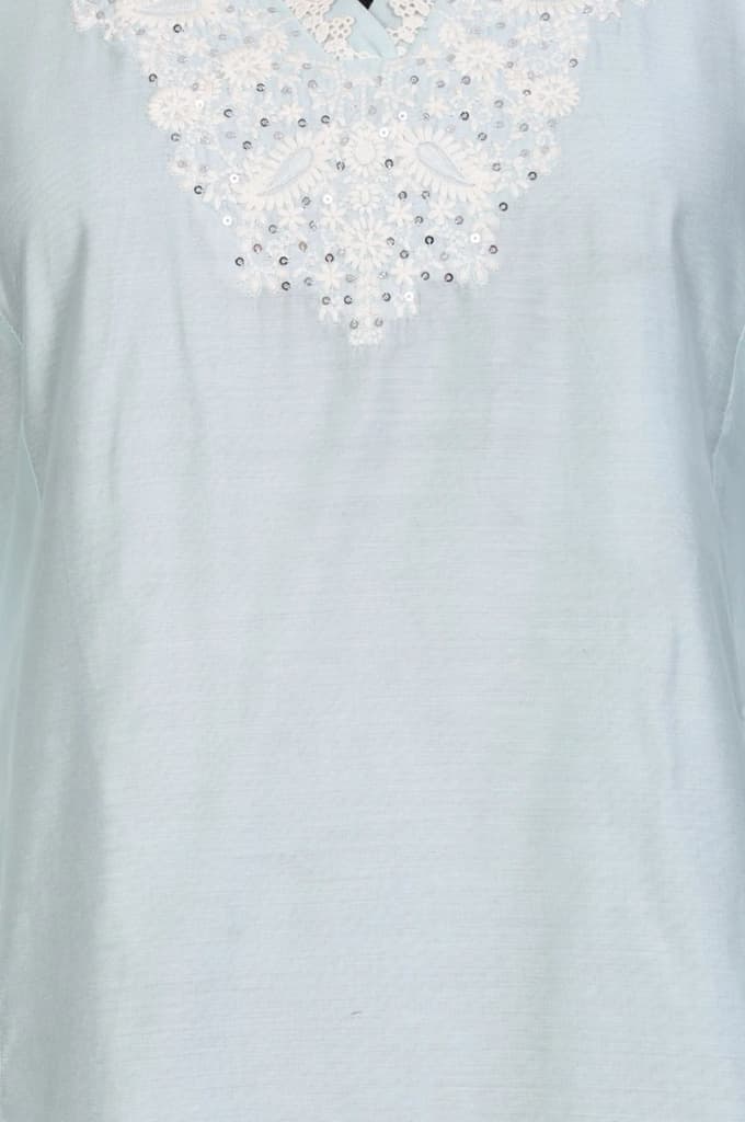 Blue Yarn Dyed Chikankari Embroidered Straight Kurta — photo 2