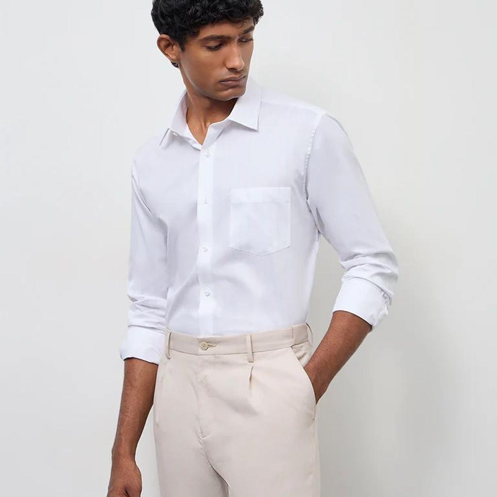 WES Formals Pink Striped Slim-Fit Cotton Shirt
