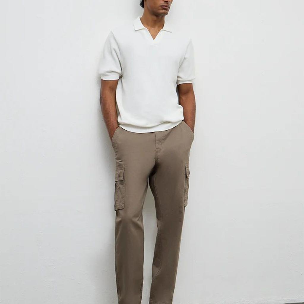 WES Casuals Dark Taupe Relaxed-Fit Mid-Rise Cotton Cargo Pants