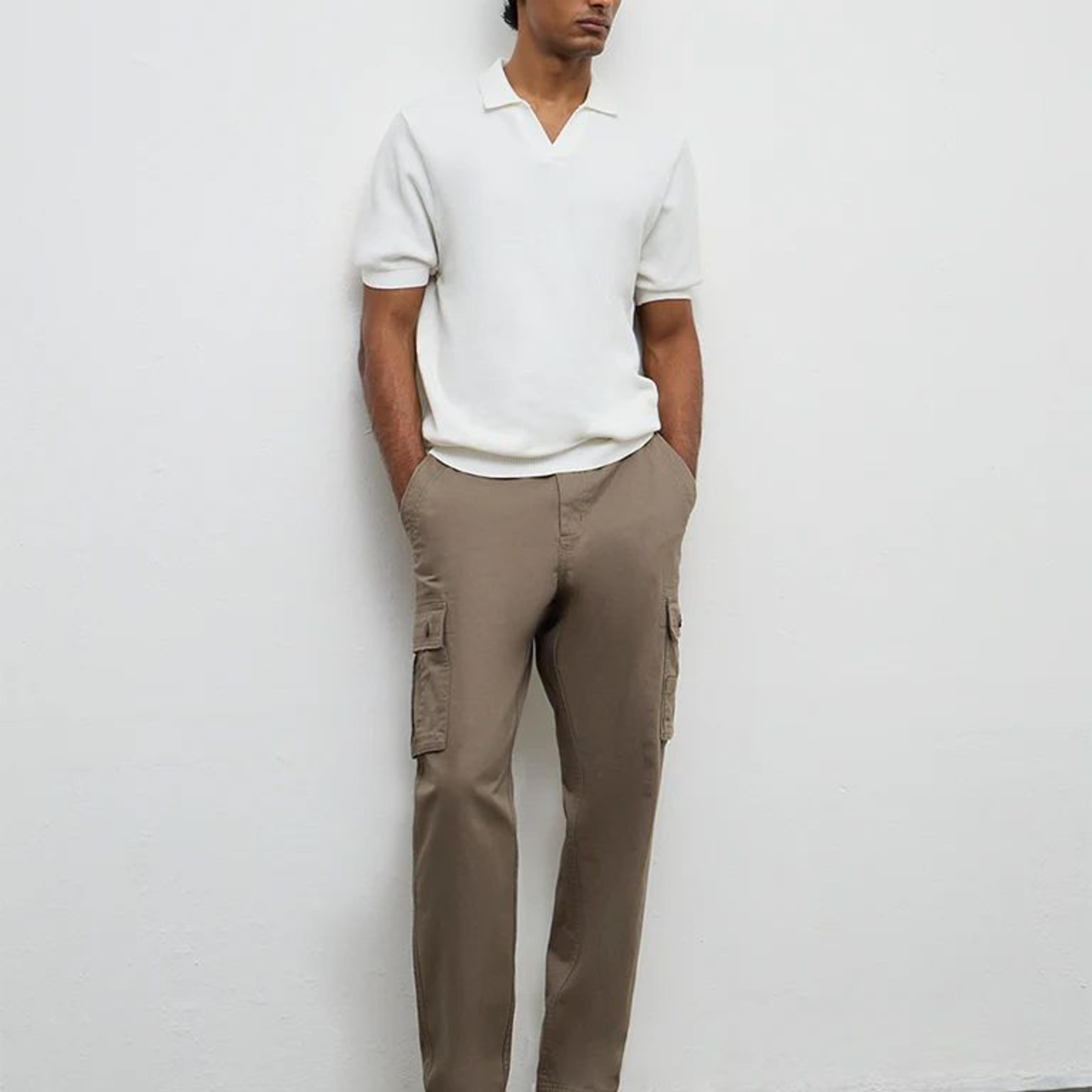 WES Casuals Dark Taupe Relaxed-Fit Mid-Rise Cotton Cargo Pants