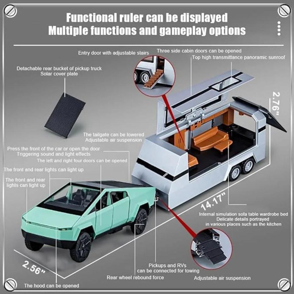 Die-Cast RV Trailer | 1 : 32 Pickup Truck with Motorcycle — photo 3