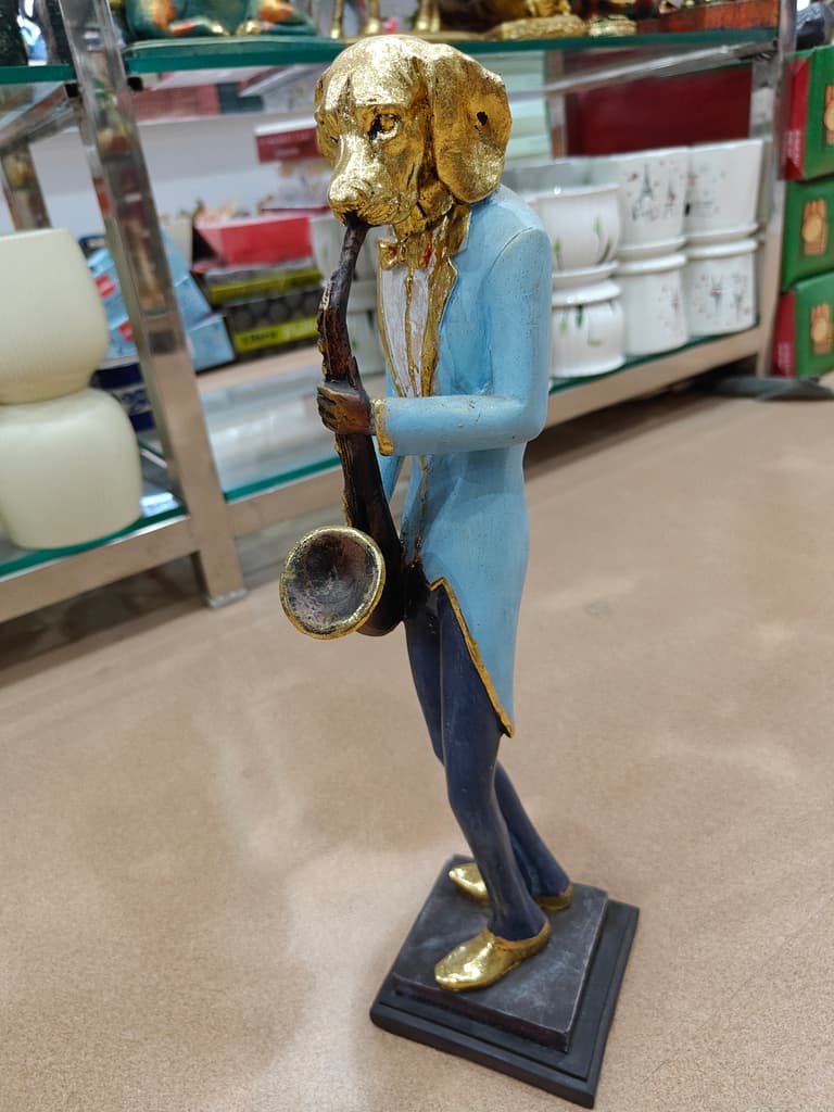 Gold Trumpet Statue | Musical Instrument | Gold | Blue