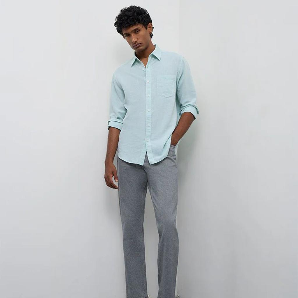 WES Casuals Mint Relaxed-Fit Cotton-Blend Shirt
