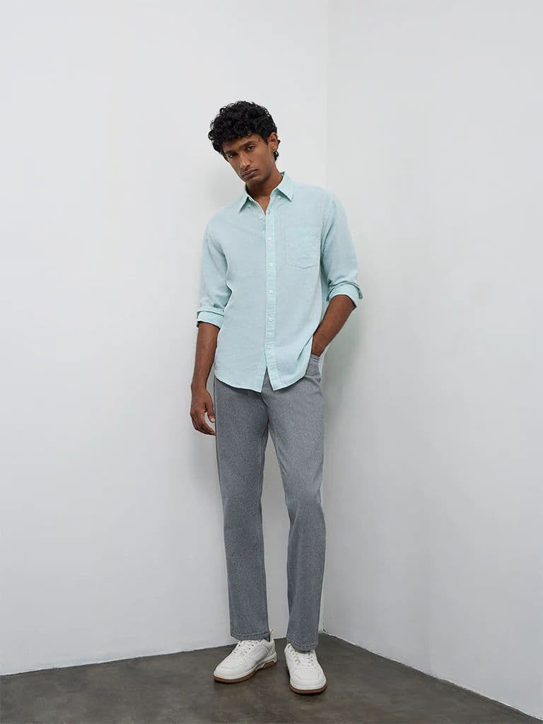 WES Casuals Mint Relaxed-Fit Cotton-Blend Shirt