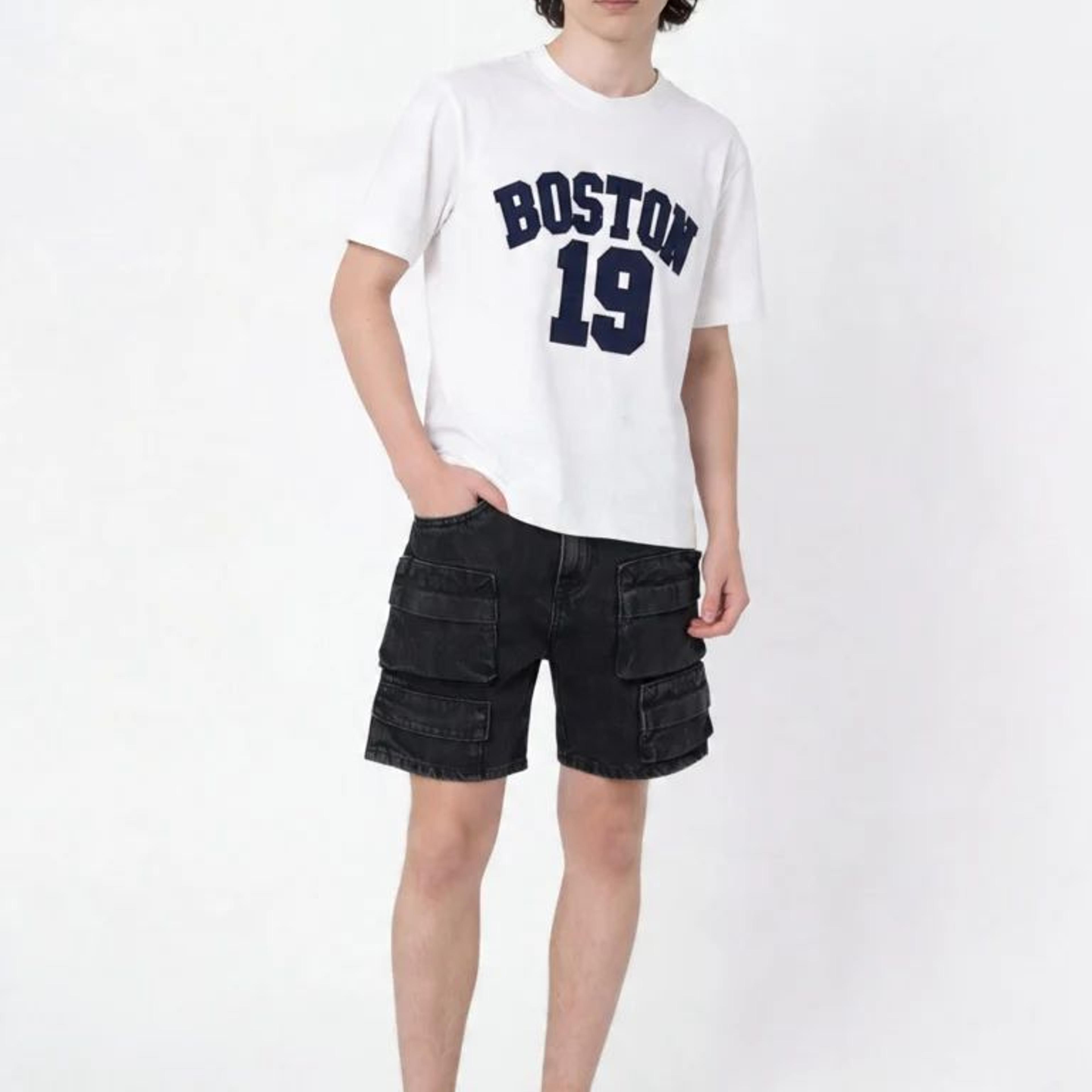 Y&F Kids Boys Off-White Boston Graphic Print Cotton T-Shirt