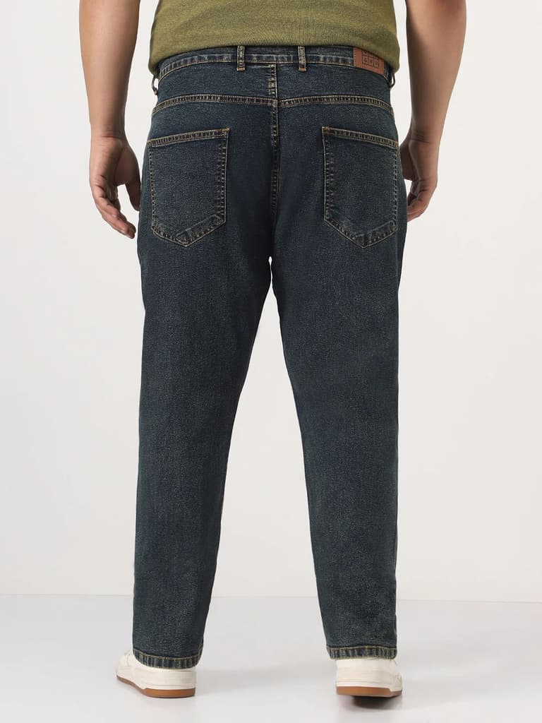 Plus Men's Blue Straight Fit Heavy Washed Jeans Stretchable — photo 3