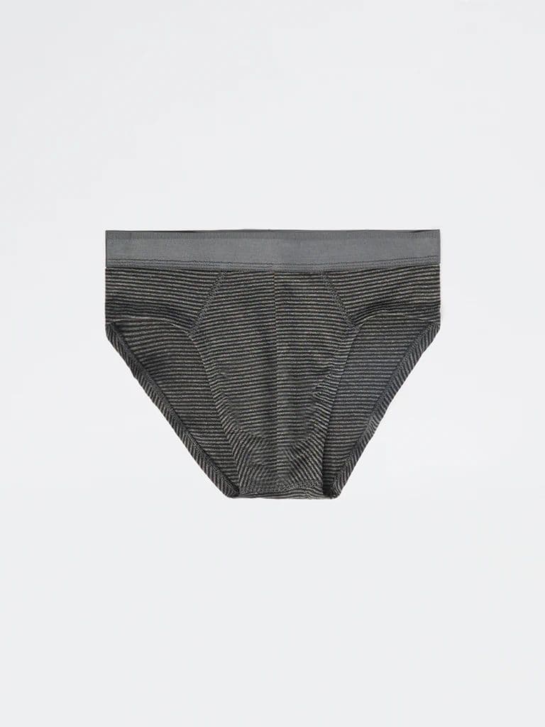 WES Lounge Black Striped Cotton-Blend Briefs - Pack of 3 — photo 2