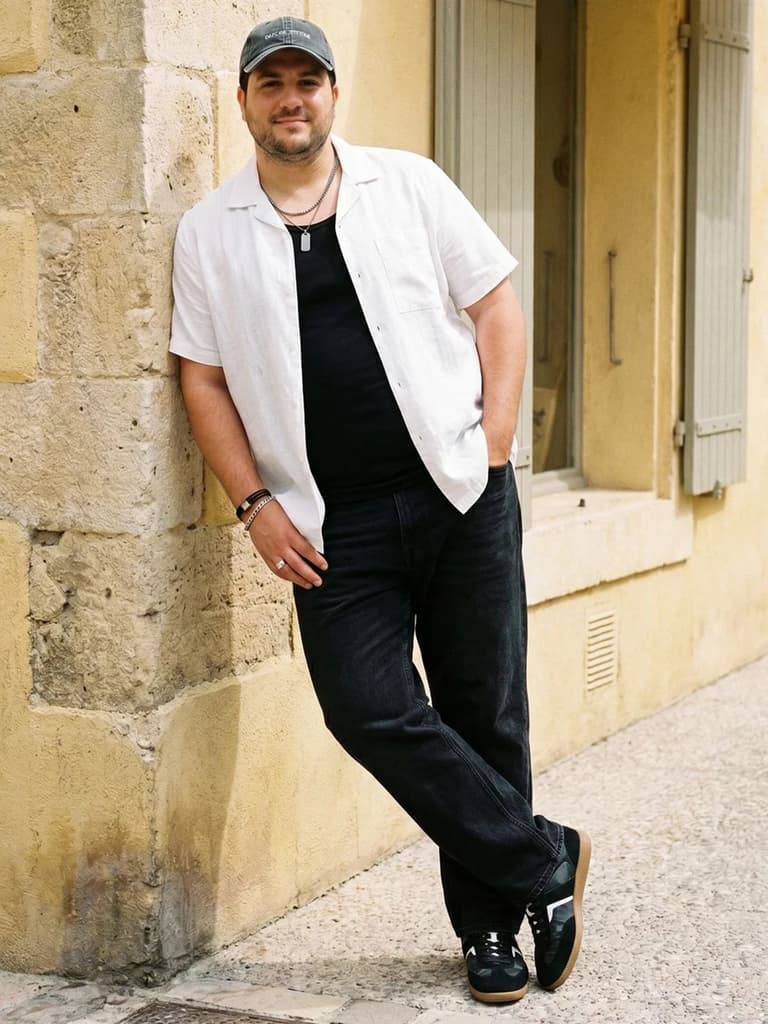 Plus Men's White Linen Half Sleeve Oversized Fit Shirt with Cuban Collar — photo 4