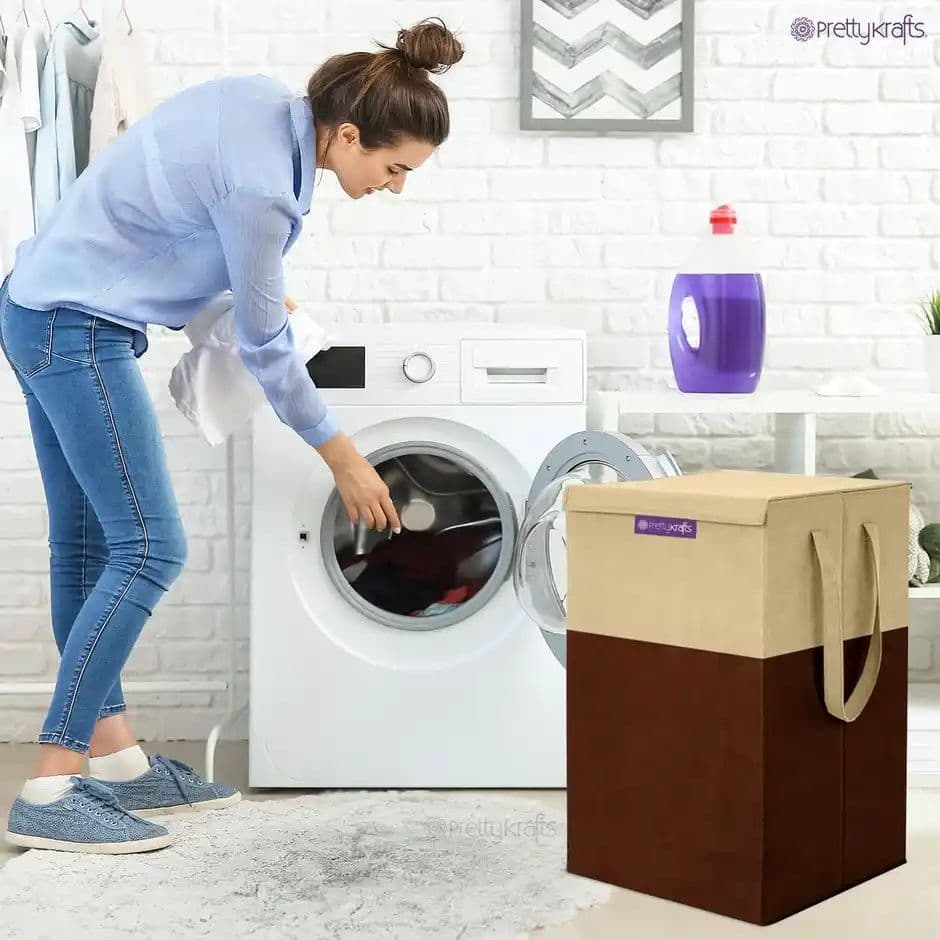 PrettyKrafts 75 L Laundry Basket | Foldable Hamper with Lid for Clothes & Toys - Brown — photo 3