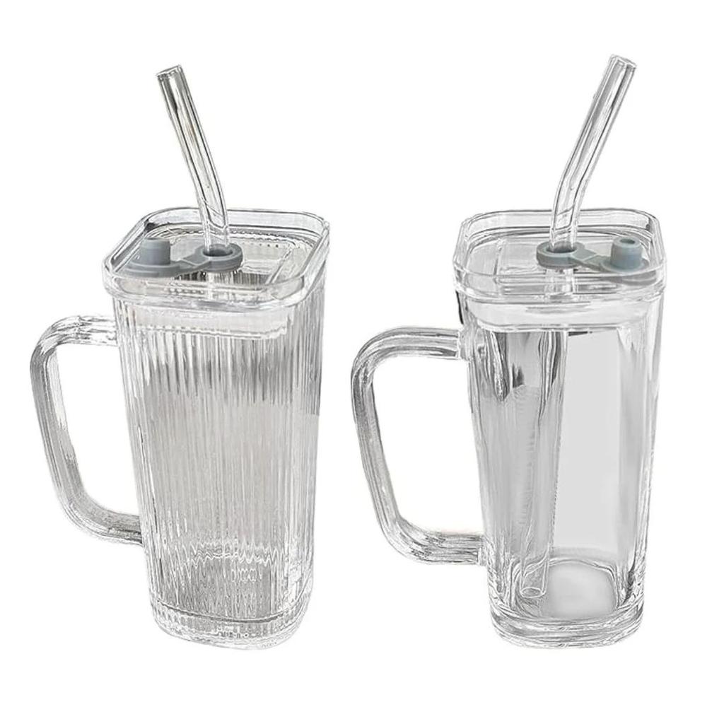 Square Glass Tumbler with Lid and Straw | Heat & Cold Resistant Drinkware — photo 3