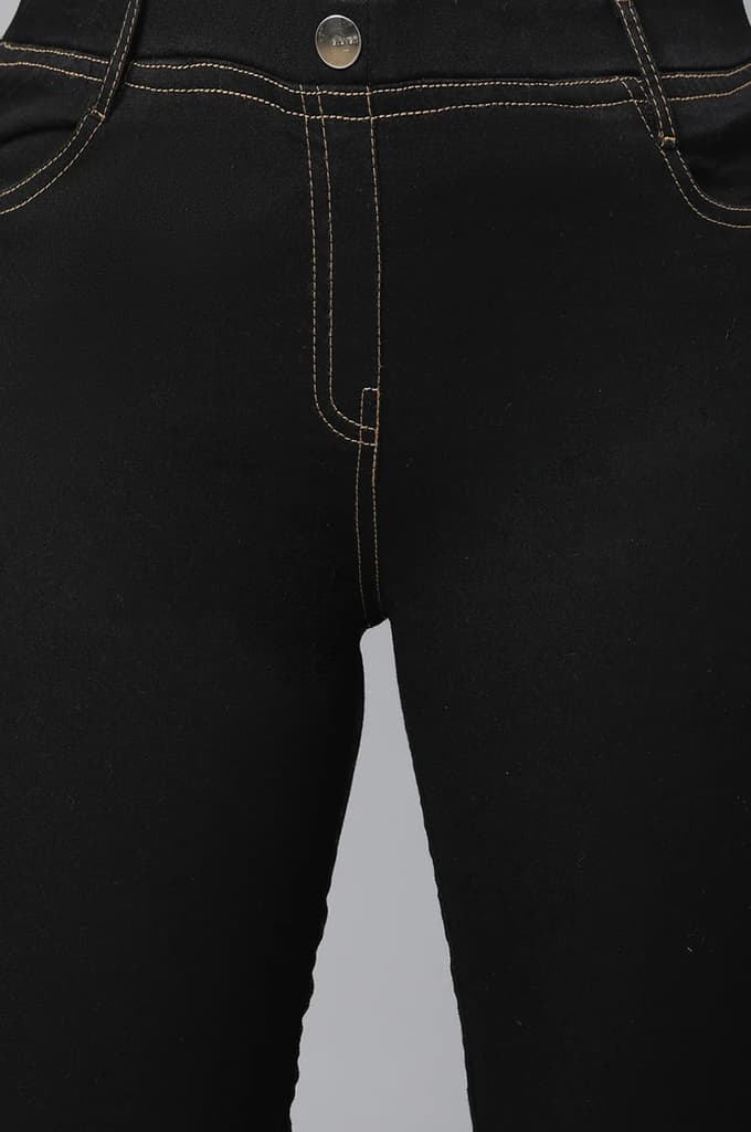 Black Solid Skinny Fit Denim Jeggings With Elasticated Waist — photo 6