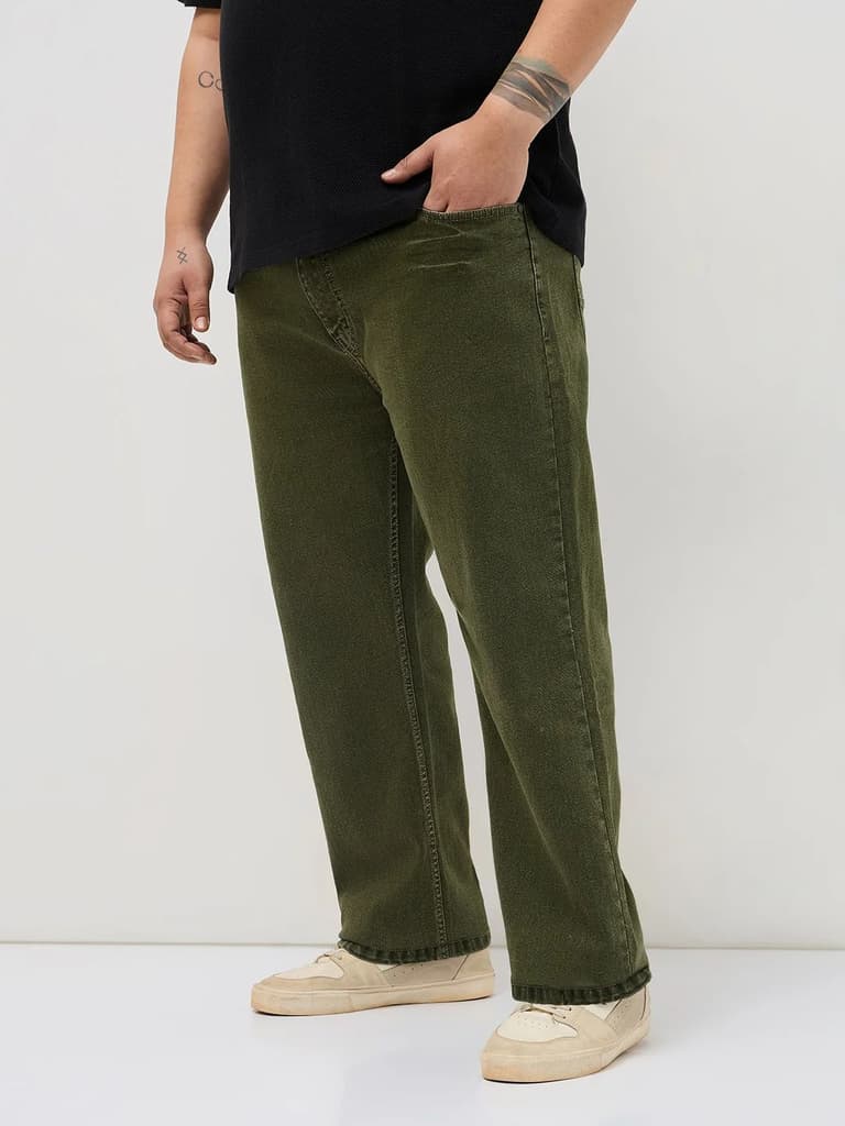 Plus Men's Light Green Regular Fit Acid Washed Denim Jeans Stretchable — photo 2