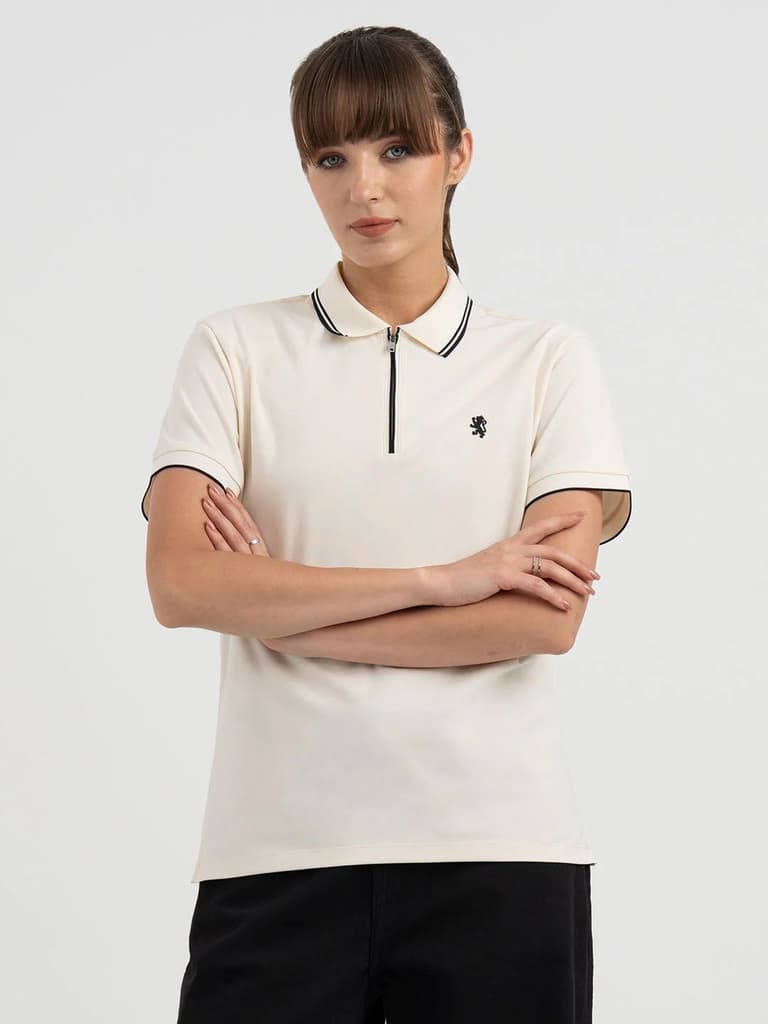 Polo T-Shirts for Women in Off White | Athleisure Polo T Shirt — S / Off White