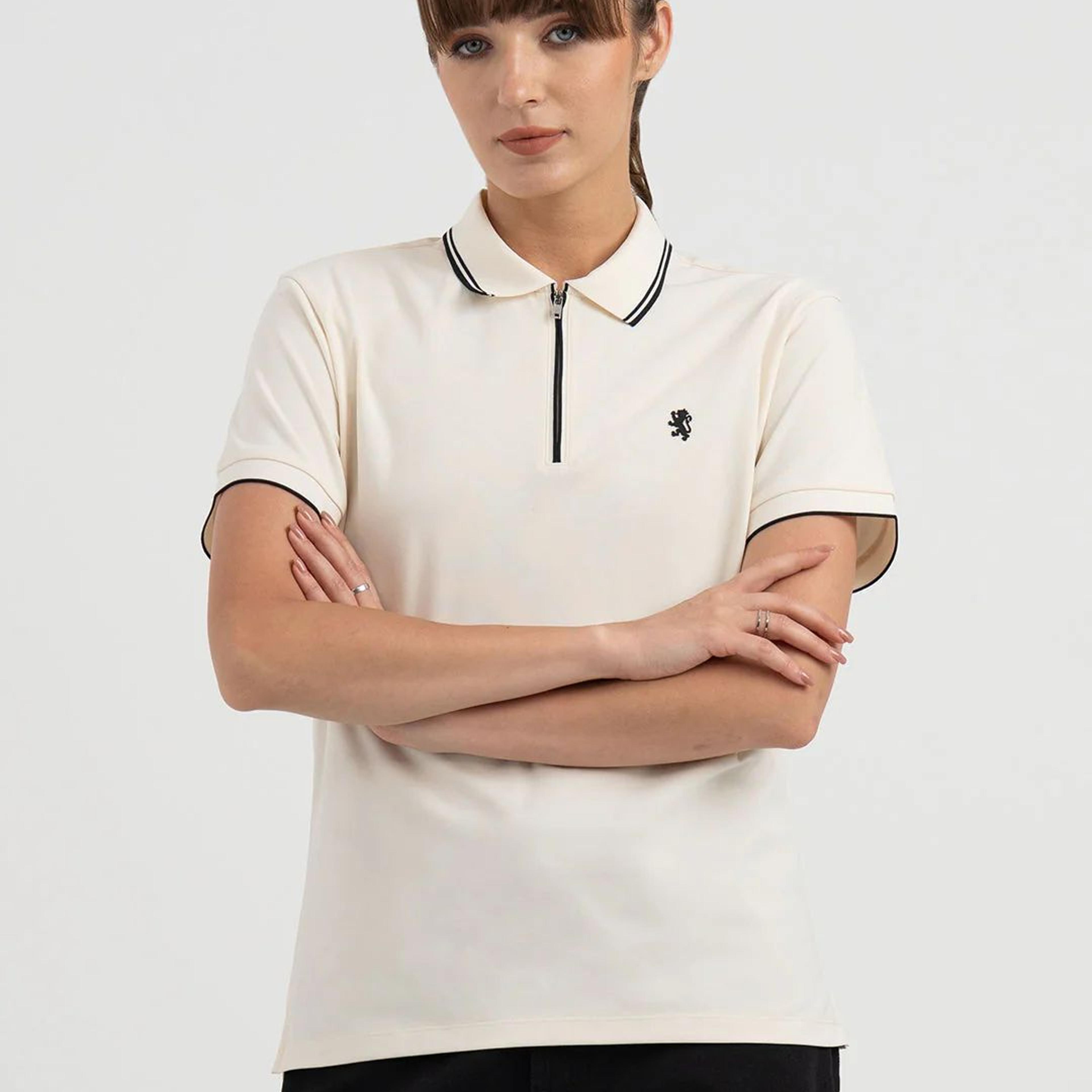 Polo T-Shirts for Women in Off White | Athleisure Polo T Shirt