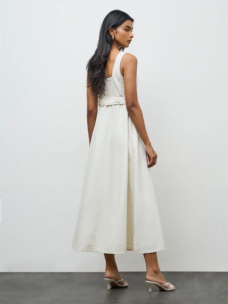 LOV Off-White Denim A-Line Dress with Belt — photo 4