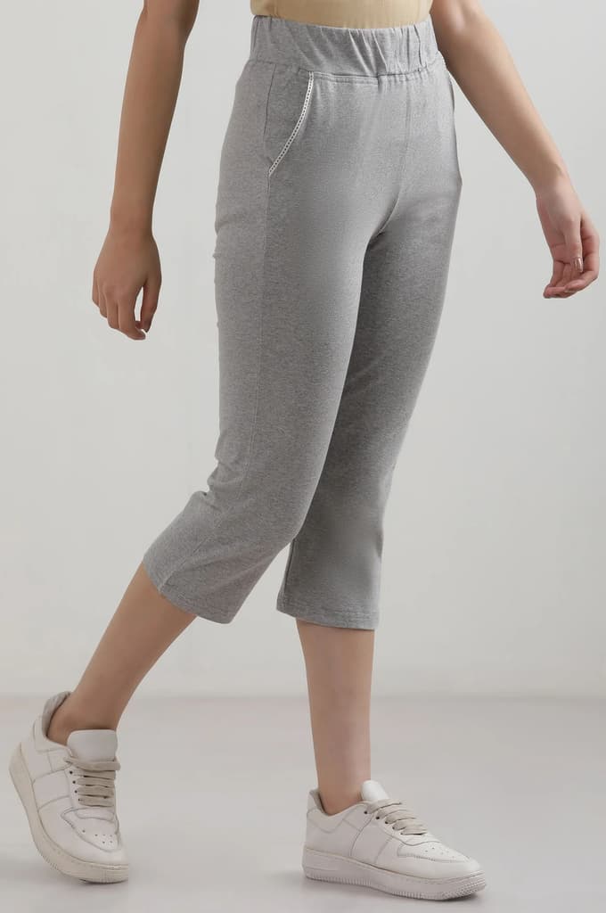 Grey Solid Straight Fit Cotton Culottes With Slip On Closure — photo 5