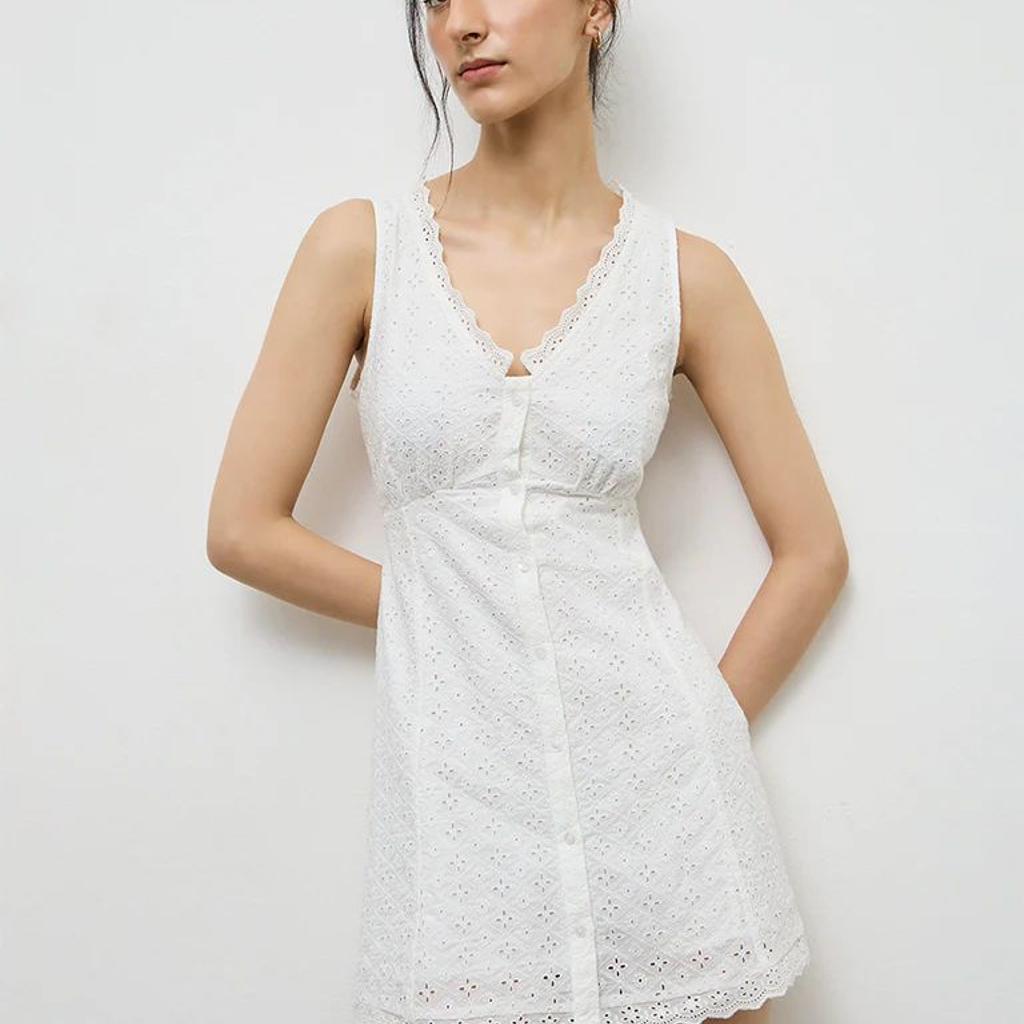 Nuon White Schiffli Embroidered Cotton A-Line Dress