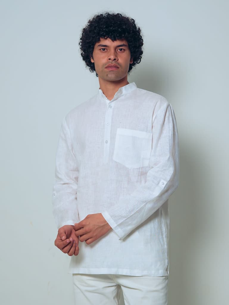 Sadabahar White Linen Short Kurta | Mr.Saa (Mr.सा)