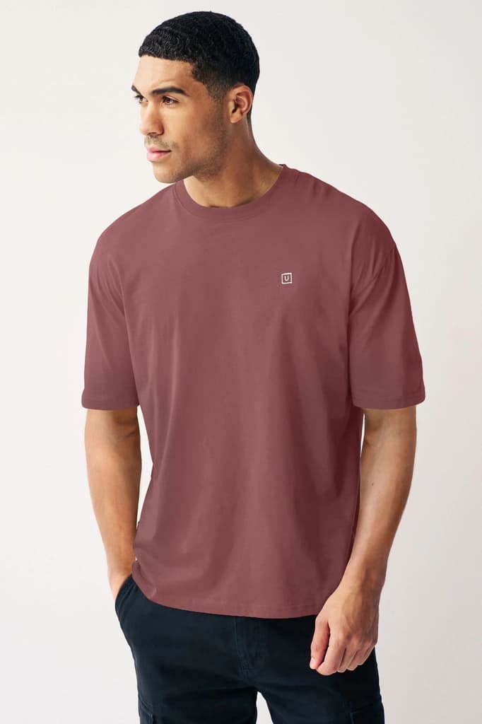 Men's Jet Roan Rogue Pink Solid Round Neck Oversized Half Sleeve Cotton T-Shirt — photo 2