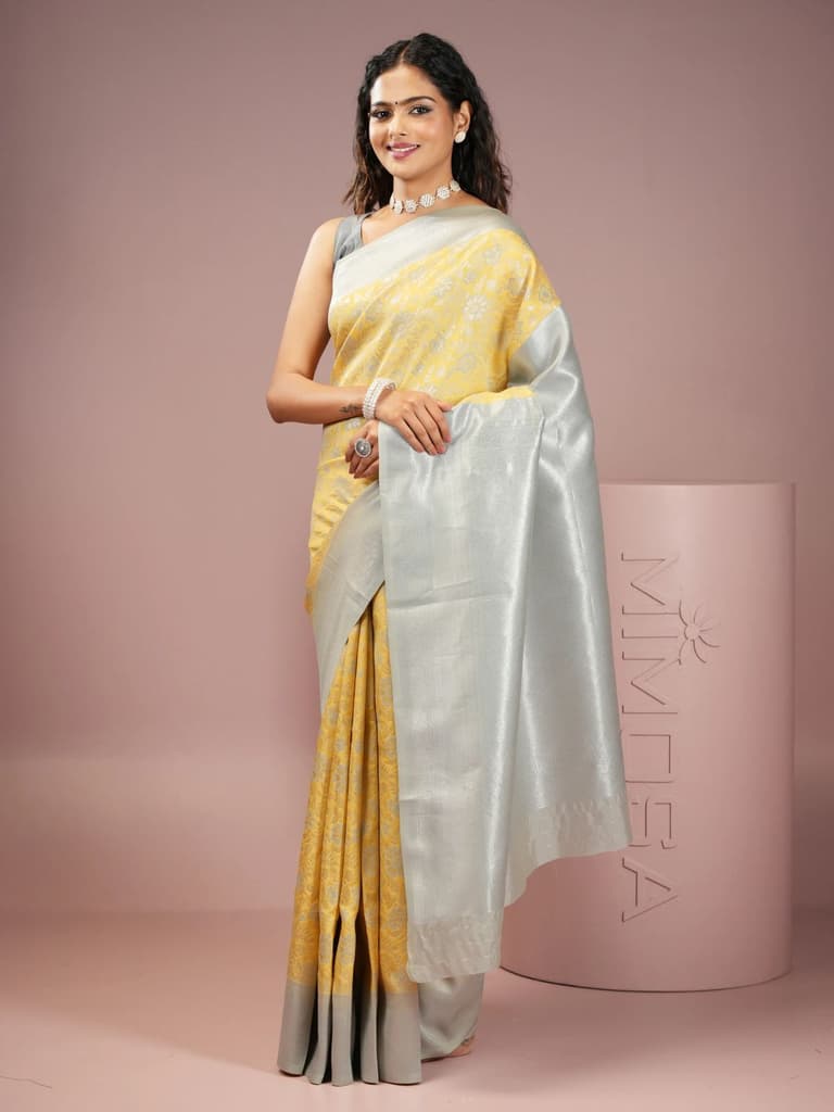 Mimosa Women's Woven Design Kanjivaram Style Art Silk Saree With Blouse Piece : SA00002003YLWFREE — photo 3