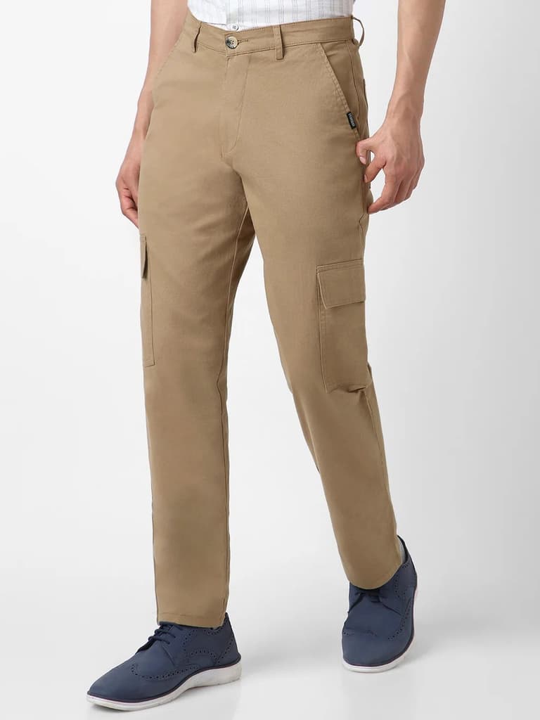 Men's Khaki Regular Fit Solid Cargo Chino Pant with 6 Pockets Stretchable — photo 2