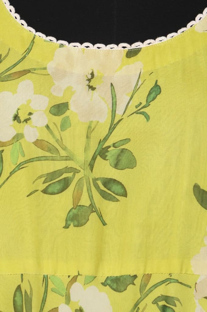 Lime Yellow Floral Printed Organza Flared Dress with Dupatta Set — photo 3