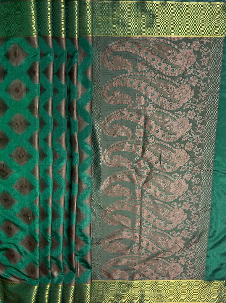 MIMOSA Women's Woven Design Banarasi Style Raw Silk Saree with Blouse Piece - Green ( SA00003130GRNFREE ) — photo 7