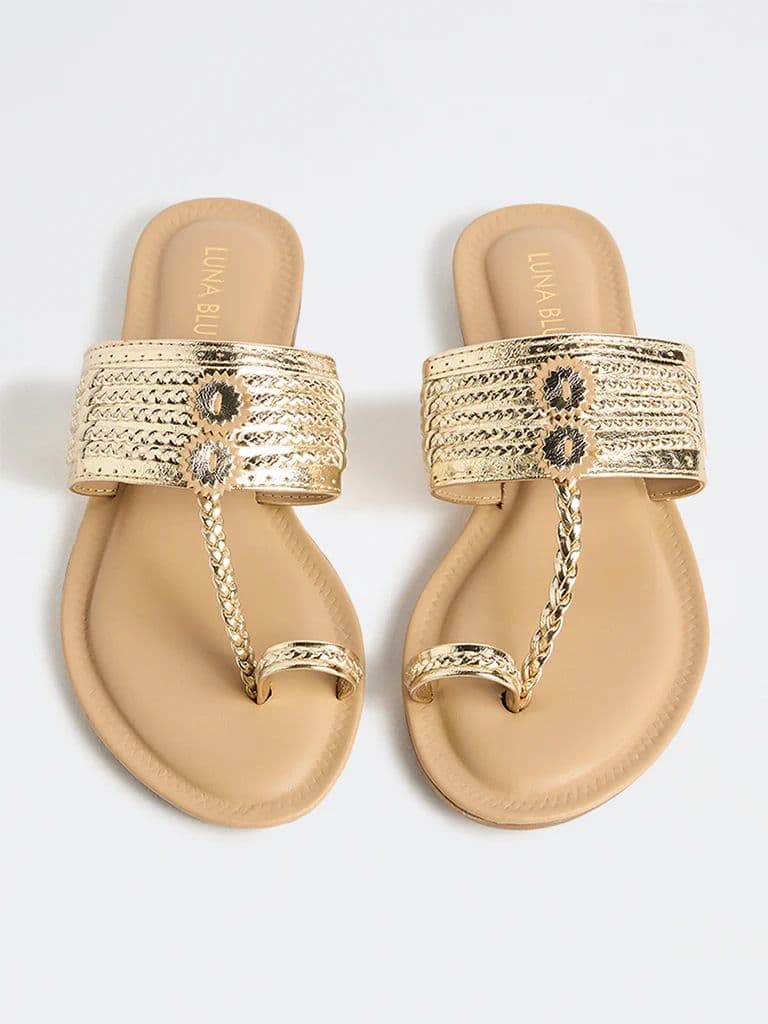 LUNA BLU Gold Braided Kolhapuri Sandals — photo 3